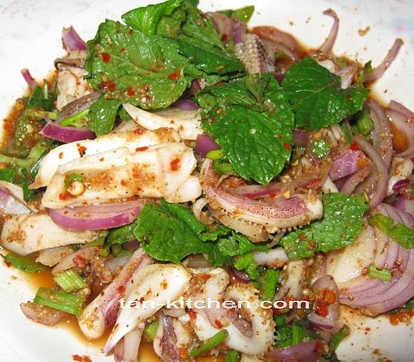 Larb pla meuk spicy squid salad
