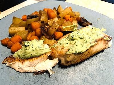 Air fryer chili lime tilapia with avocado creme