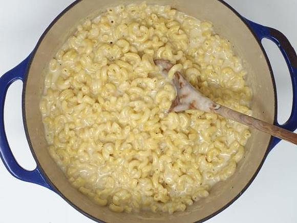 Creamy white cheddar and asiago mac and cheese